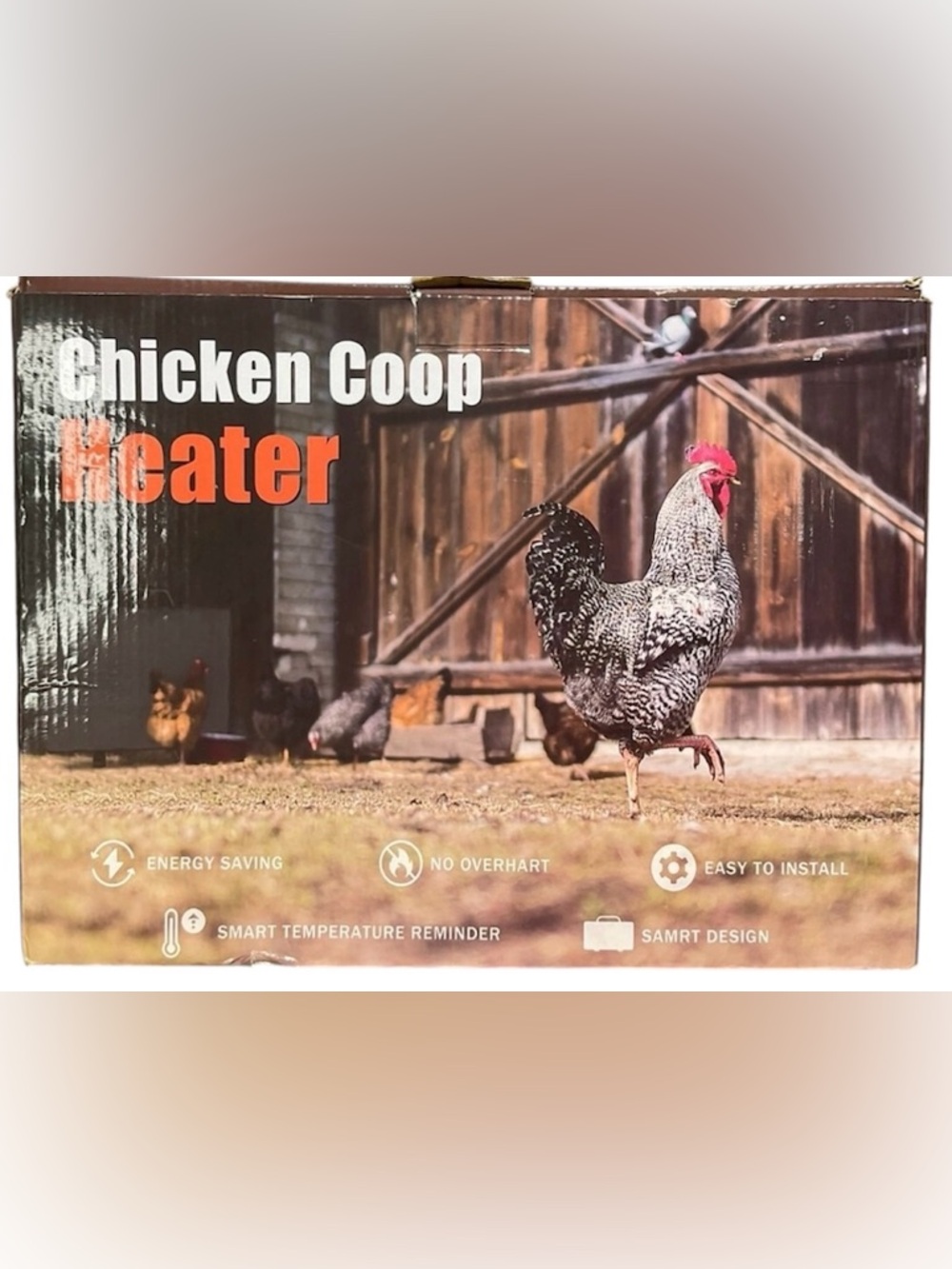 Chicken Coop Heater Box with Rooster Image - Brown/Orange